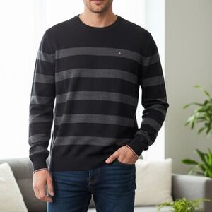 NWT Tommy Hilfiger Men's Black and Gray Crewneck Sweater size XL